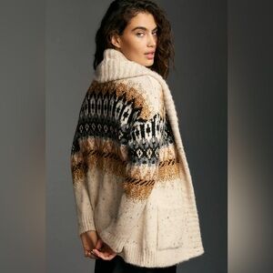 NWT Anthropologie Patterned Open Shawl Collar Cardigan Sweater Multi Size M